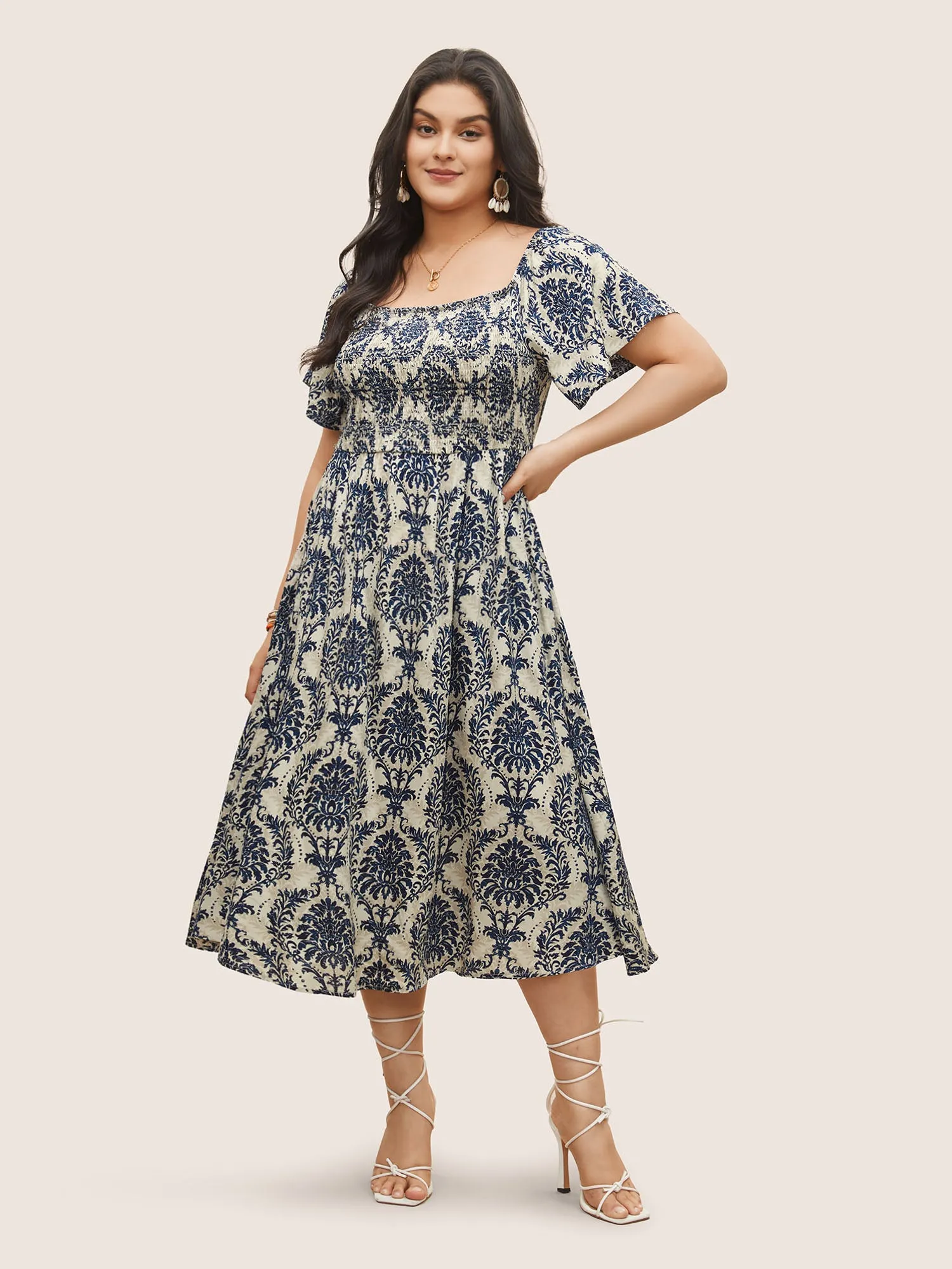 Bandana Print Shirred Off Shoulder Dress sold by Bloomchic product image thumbnail 3