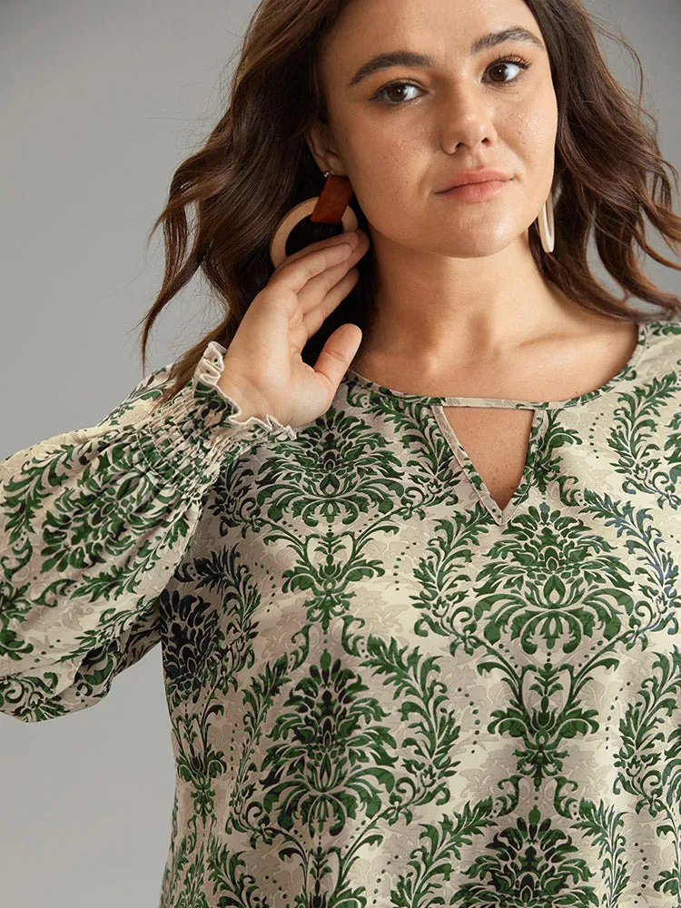 Bandana Print Keyhole Shirred Lantern Sleeve Blouse sold by Bloomchic product image thumbnail 5