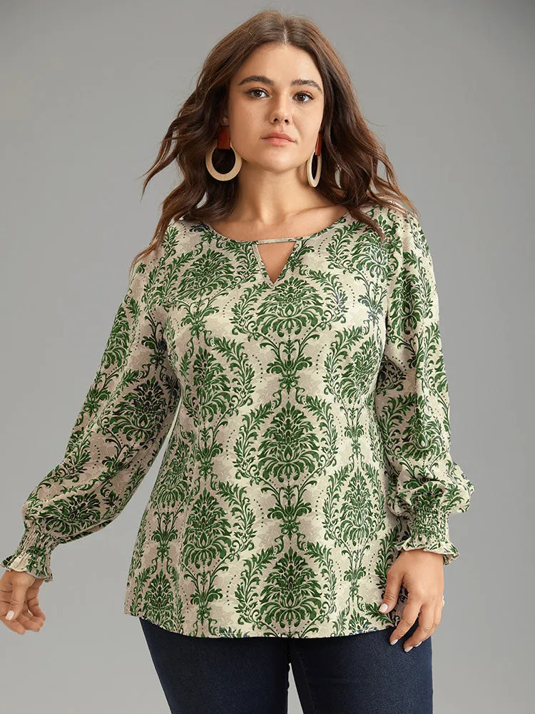 Bandana Print Keyhole Shirred Lantern Sleeve Blouse sold by Bloomchic product image thumbnail 2