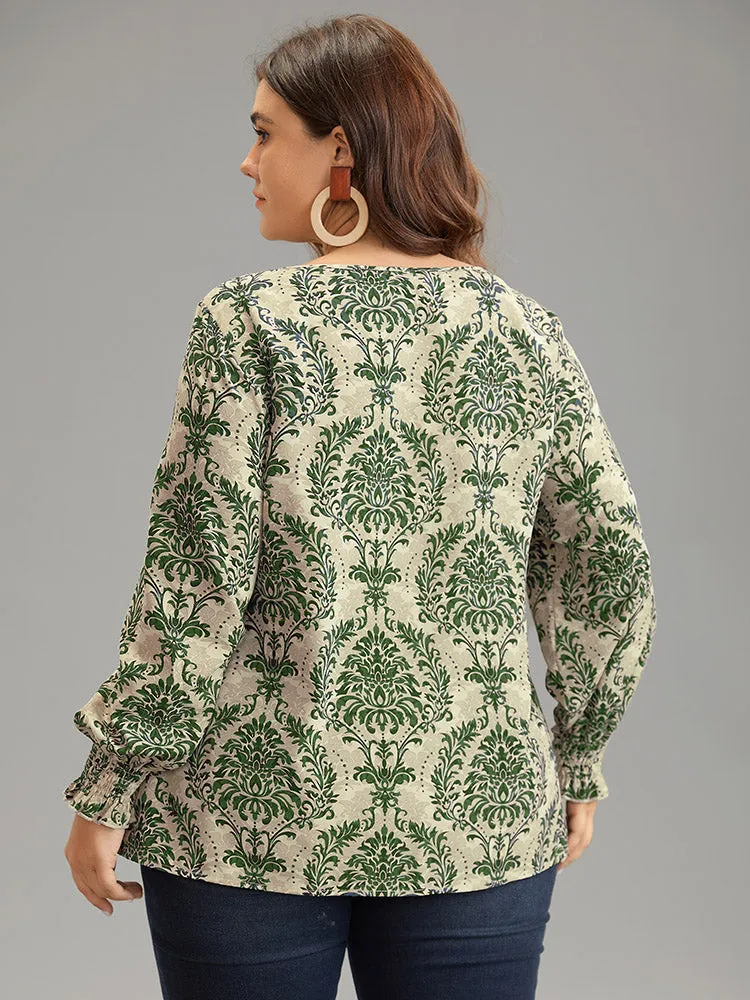 Bandana Print Keyhole Shirred Lantern Sleeve Blouse sold by Bloomchic product image thumbnail 3