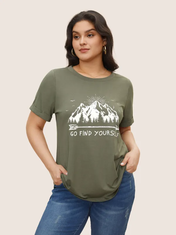 Landscape Pattern Print Round Neck T-shirt sold by Bloomchic