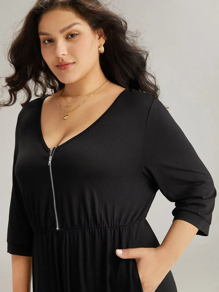 Plain Pocket Elastic Waist Zipper Dress sold by Bloomchic product image thumbnail 5