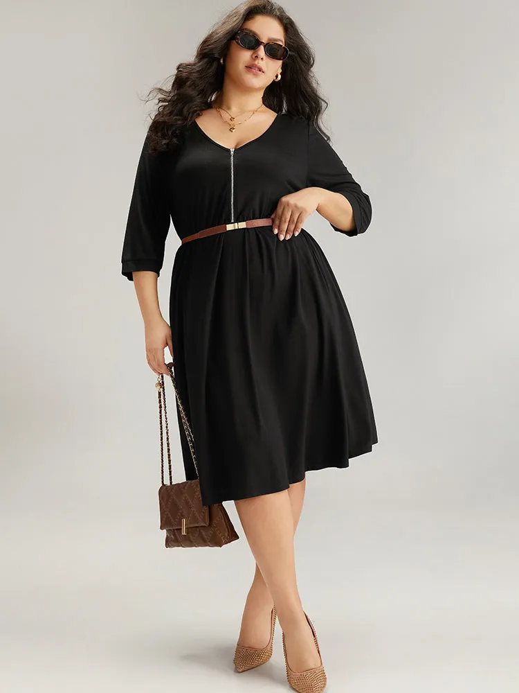 Plain Pocket Elastic Waist Zipper Dress sold by Bloomchic product image thumbnail 2
