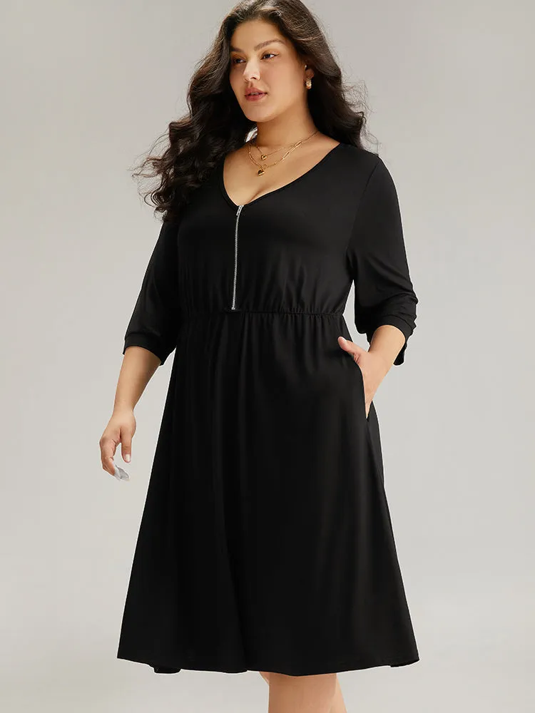 Plain Pocket Elastic Waist Zipper Dress sold by Bloomchic product image thumbnail 3