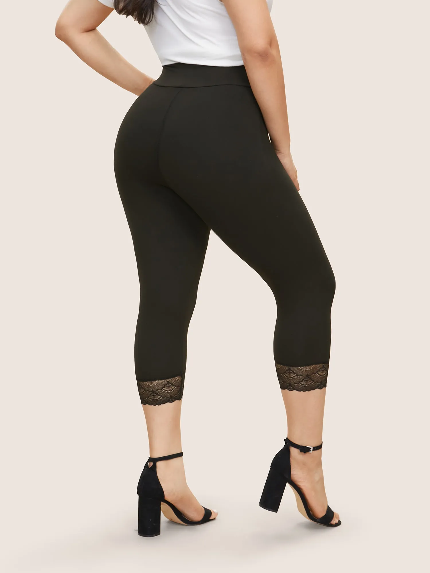 Lace Patchwork High Rise Cropped Leggings sold by Bloomchic product image thumbnail 2