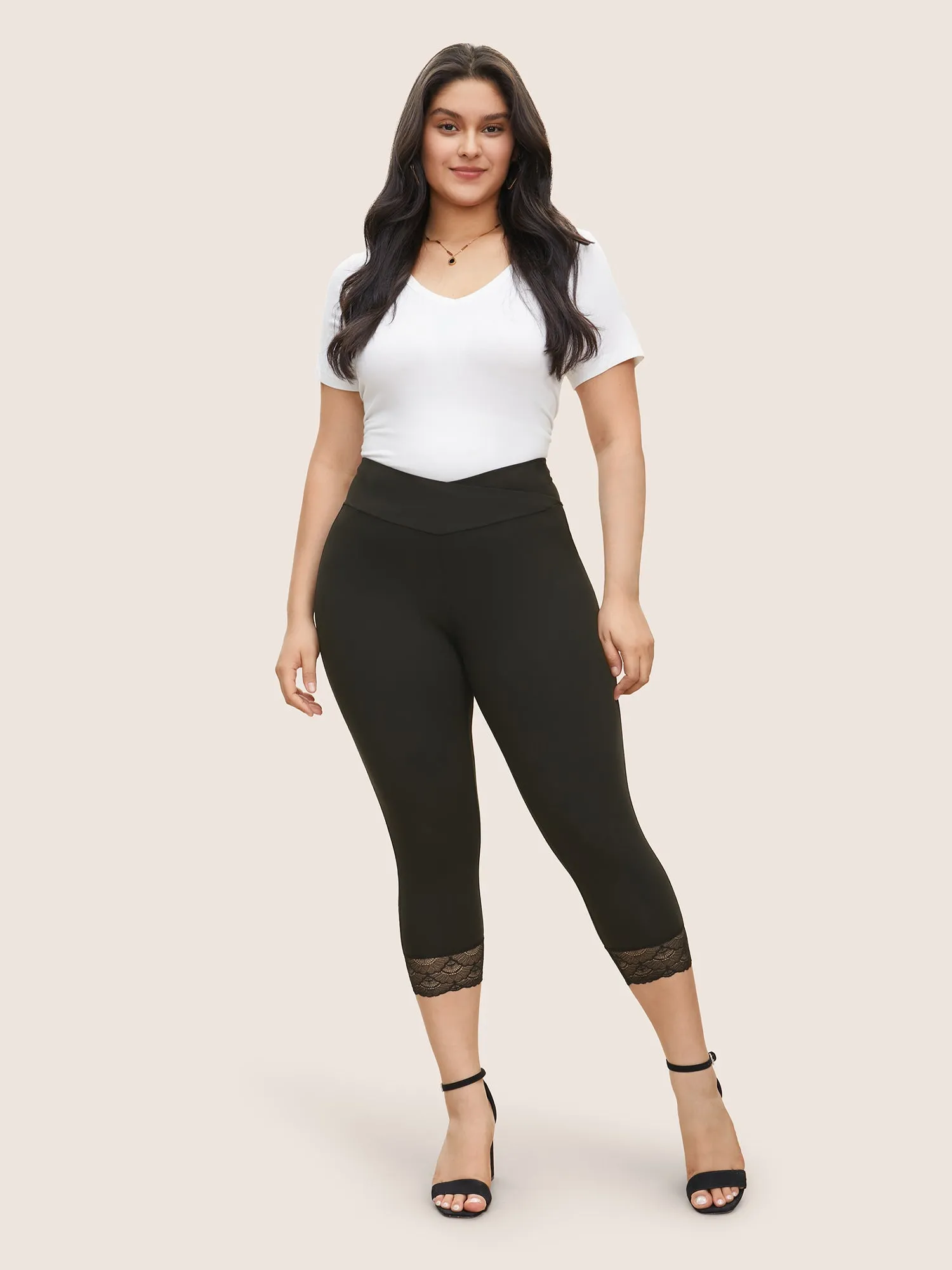 Lace Patchwork High Rise Cropped Leggings sold by Bloomchic product image thumbnail 3