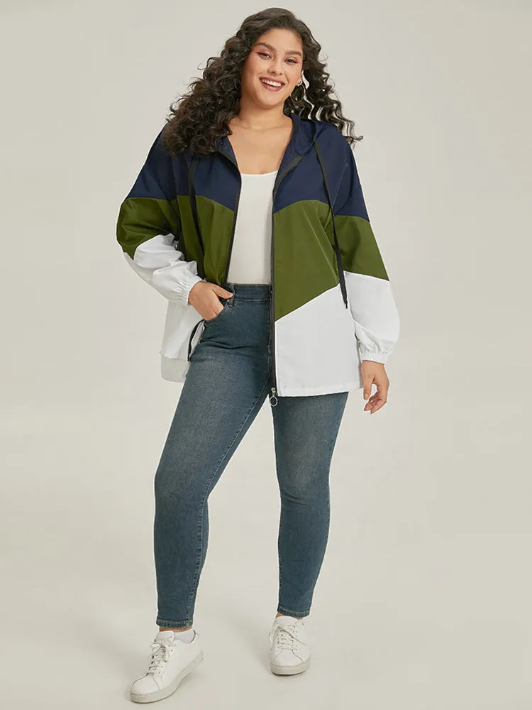 Colorblock Contrast Drawstring Hooded Zipper Jacket sold by Bloomchic product image thumbnail 5