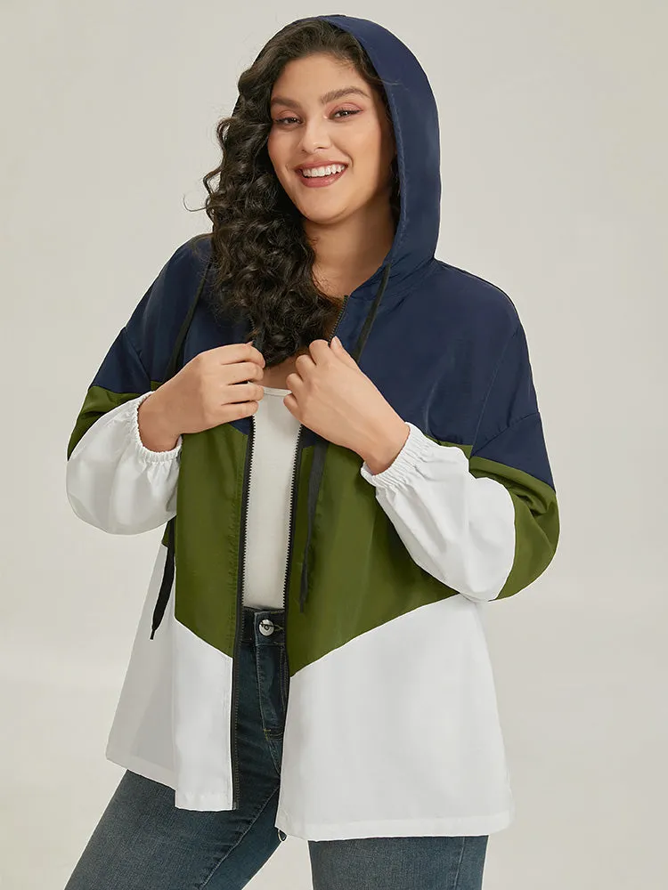 Colorblock Contrast Drawstring Hooded Zipper Jacket sold by Bloomchic product image thumbnail 4