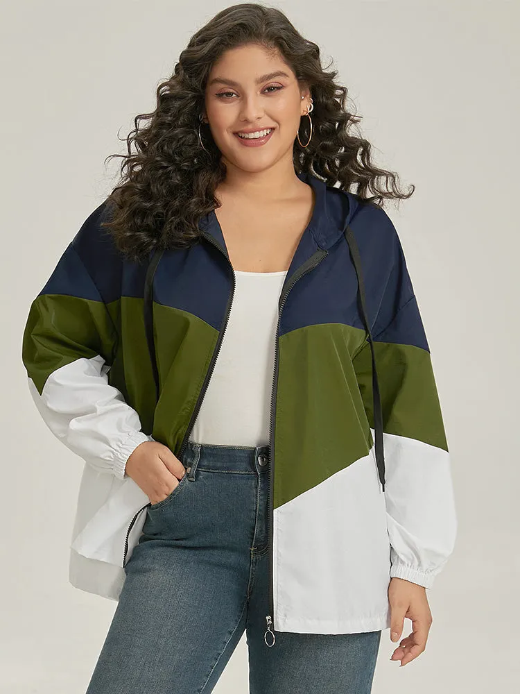 Colorblock Contrast Drawstring Hooded Zipper Jacket sold by Bloomchic product image thumbnail 3