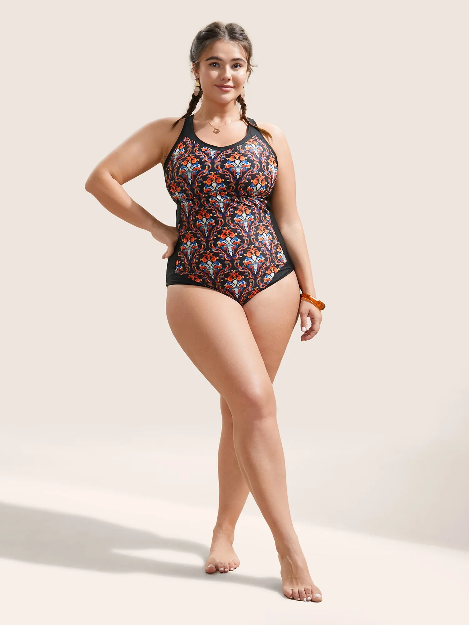 Patchwork Boho Print Adjustable Straps One Piece Swimsuit sold by Bloomchic product image thumbnail 4
