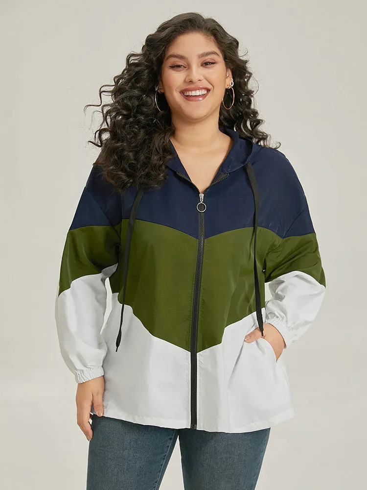 Colorblock Contrast Drawstring Hooded Zipper Jacket sold by Bloomchic product image thumbnail 2