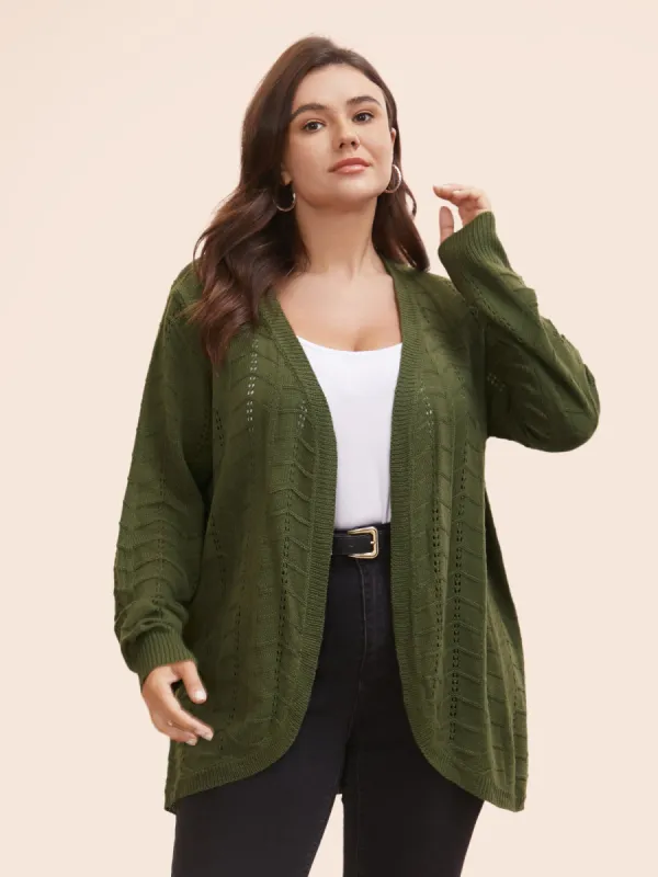 Solid Textured Curved Hem Cardigan sold by Bloomchic