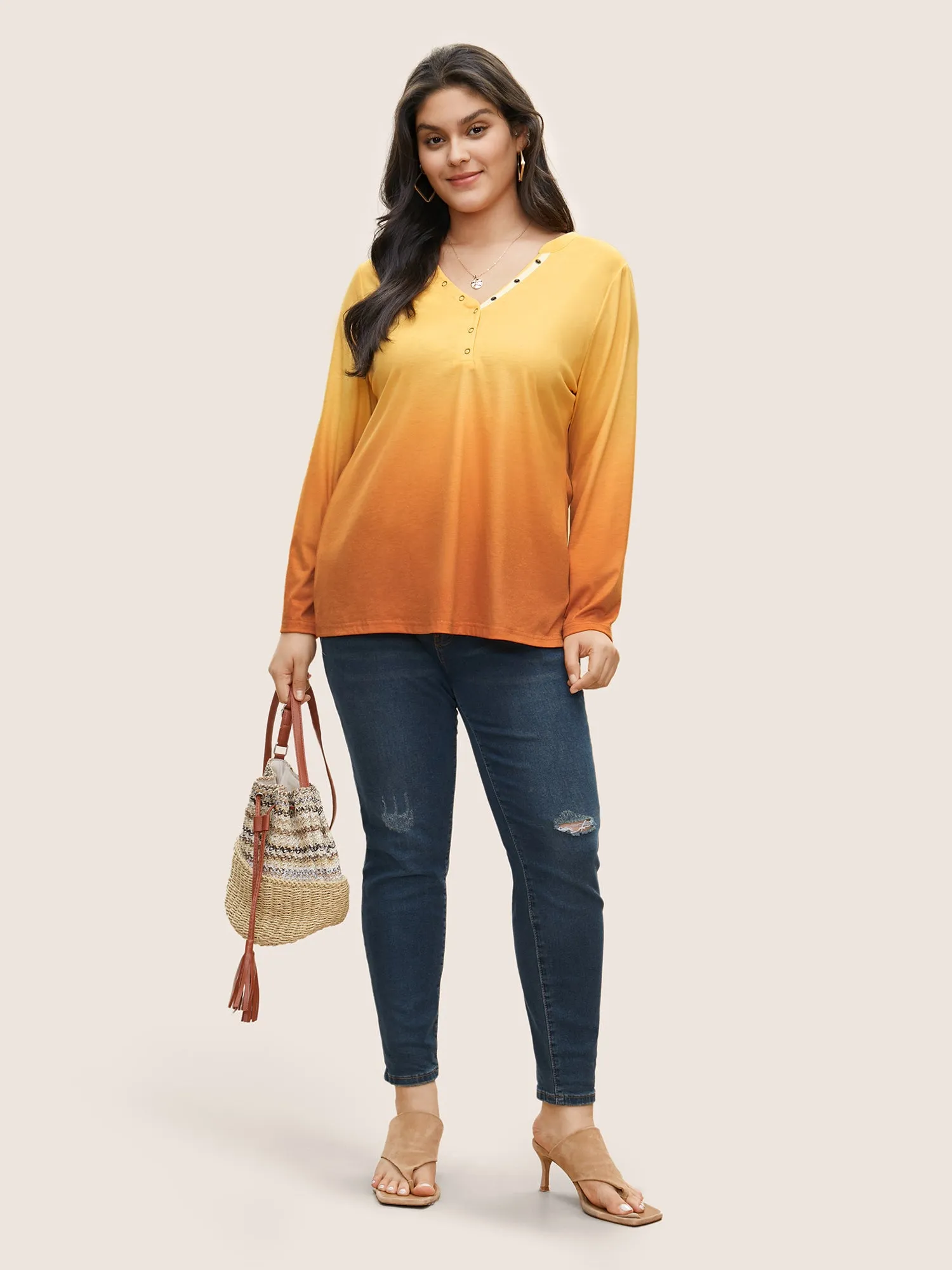 Ombre Contrast Button Up T-shirt sold by Bloomchic product image thumbnail 3