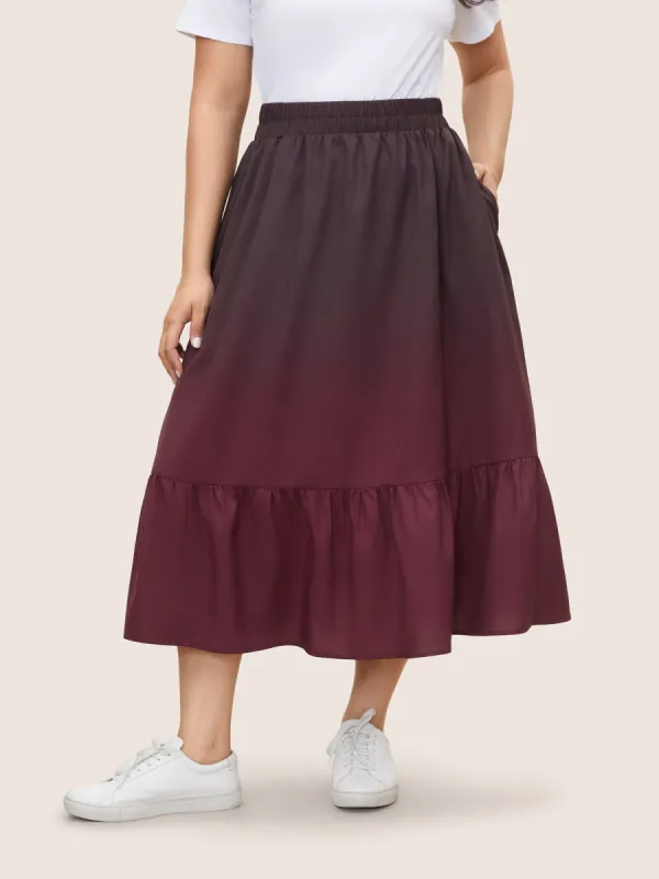 Ombre Patchwork Ruffle Hem Pocket Skirt made by Bloomchic