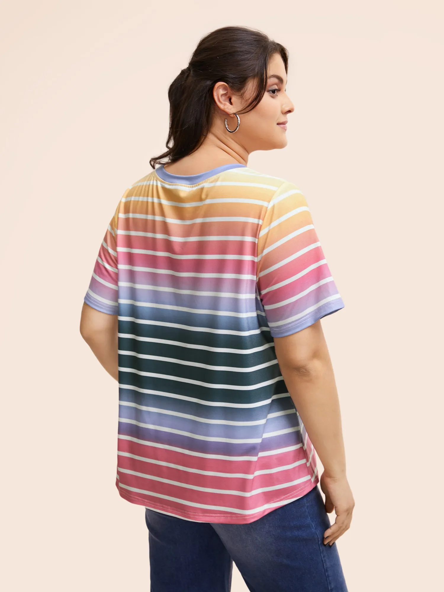 Round Neck Contrast Striped T-shirt sold by Bloomchic product image thumbnail 2