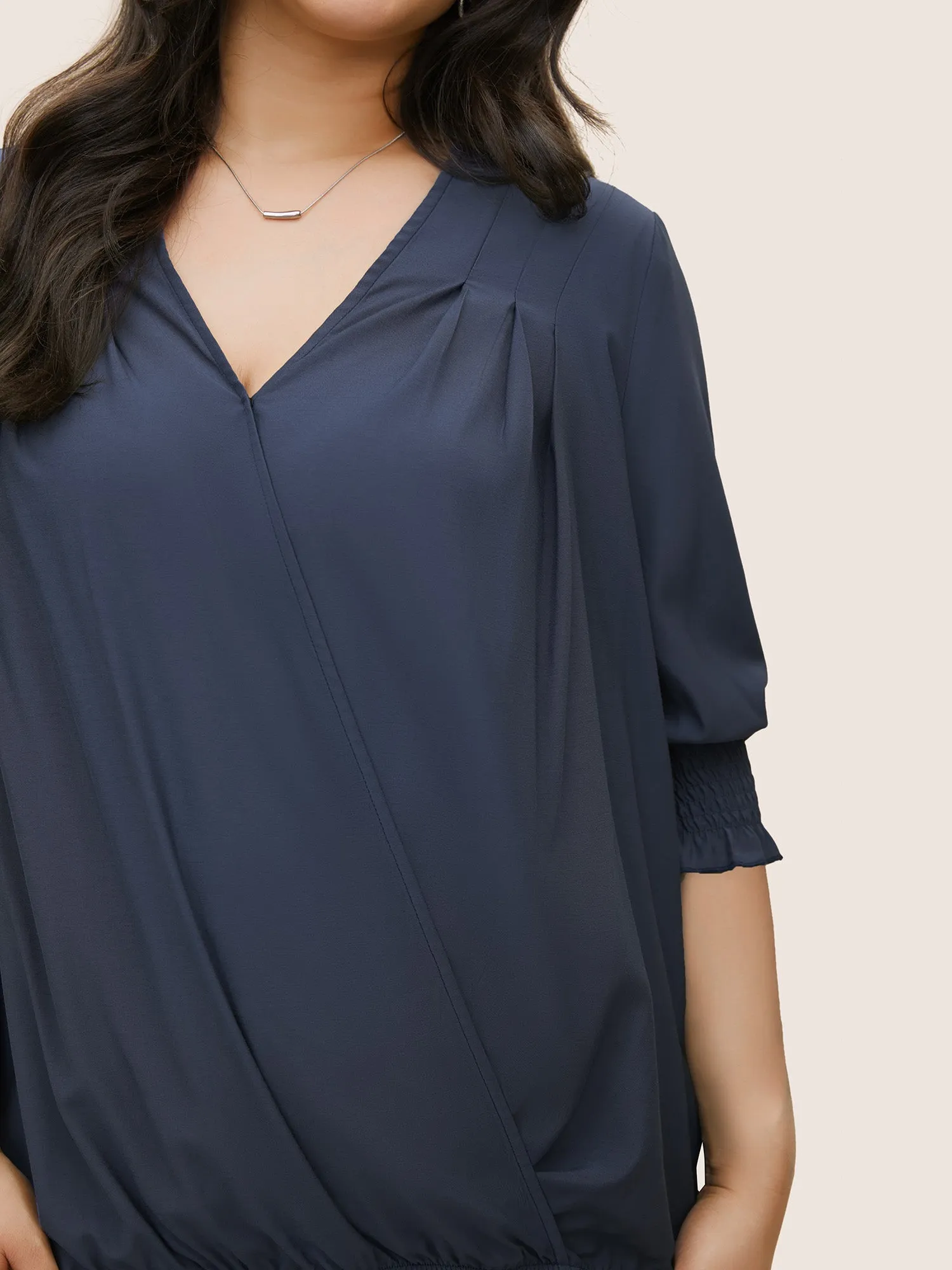Surplice Neck Shirred Sleeve Pleated Blouse sold by Bloomchic product image thumbnail 3