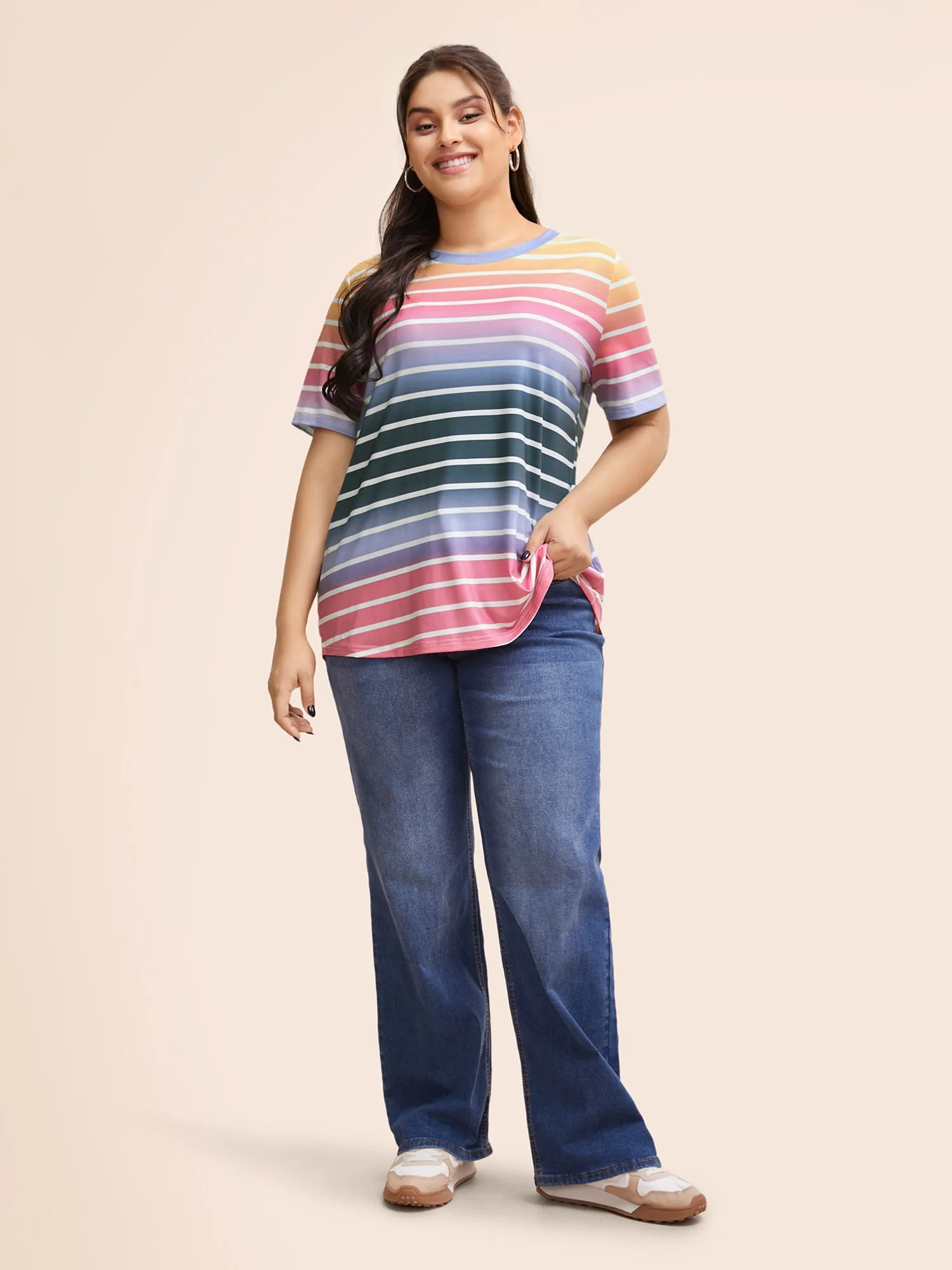 Round Neck Contrast Striped T-shirt sold by Bloomchic product image thumbnail 3