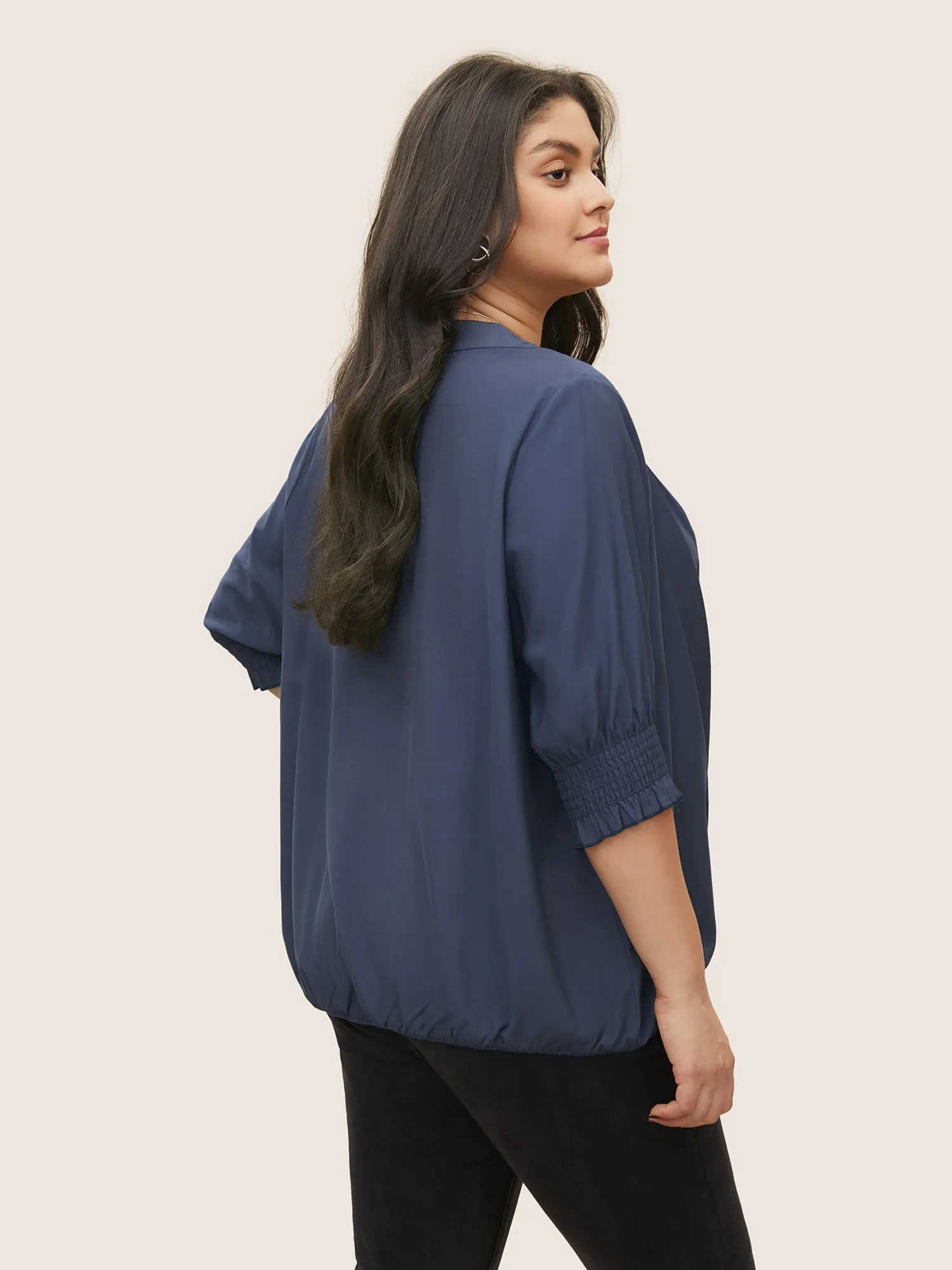 Surplice Neck Shirred Sleeve Pleated Blouse sold by Bloomchic product image thumbnail 4