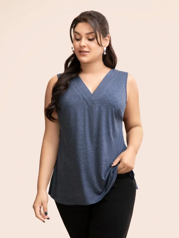 Solid Heather Pleated Split Hem Tank Top sold by Bloomchic