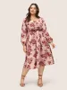 Floral Ruched Square Neck Lantern Sleeve Dress sold by Bloomchic