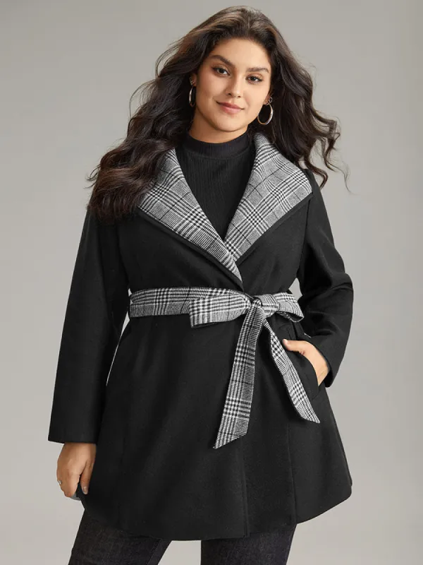 Lapel Collar Patchwork Belted Contrast Coat sold by Bloomchic