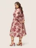 Floral Ruched Square Neck Lantern Sleeve Dress sold by Bloomchic