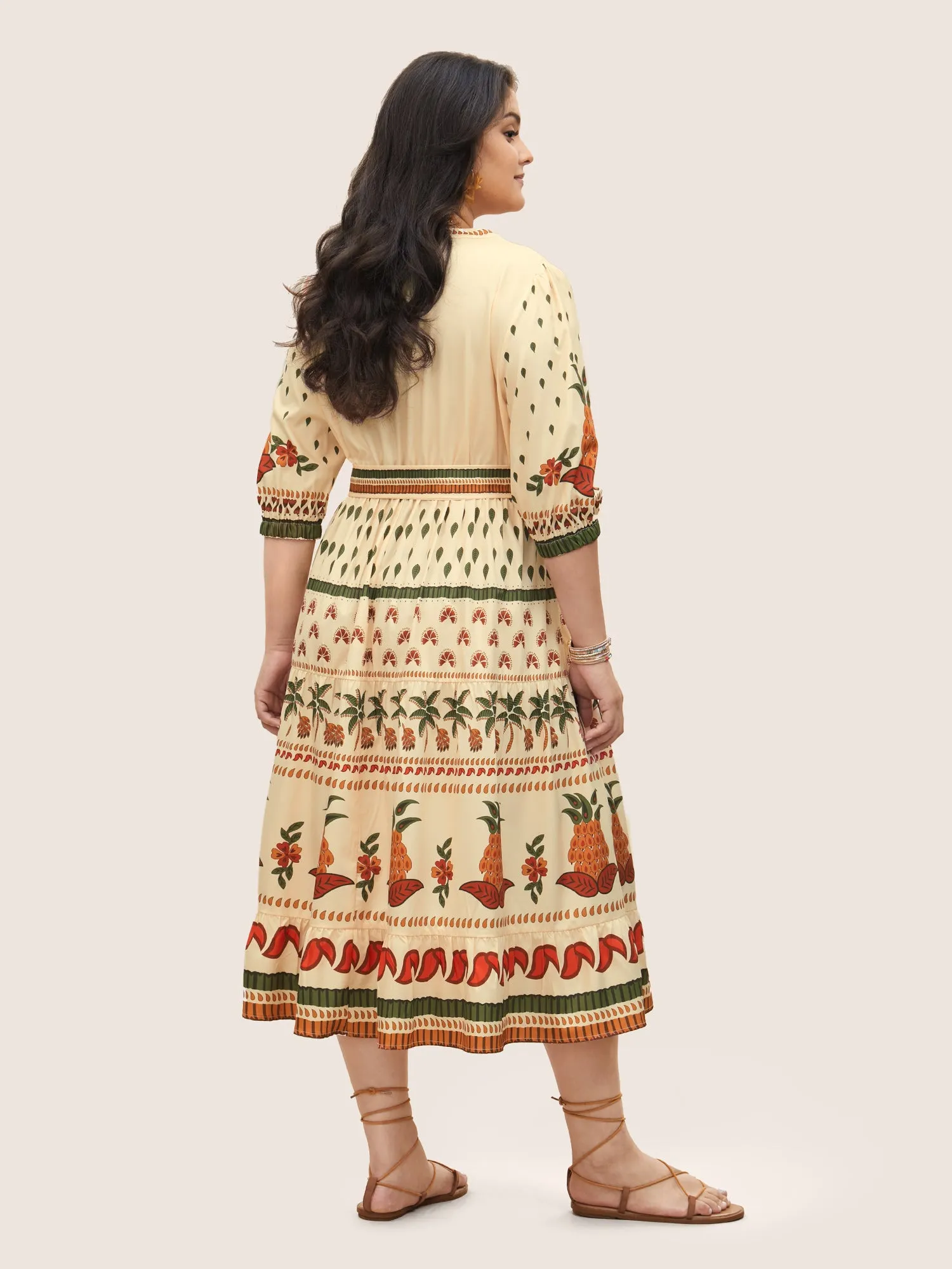 Boho Print Notched Collar Patchwork Belted Dress sold by Bloomchic product image thumbnail 3
