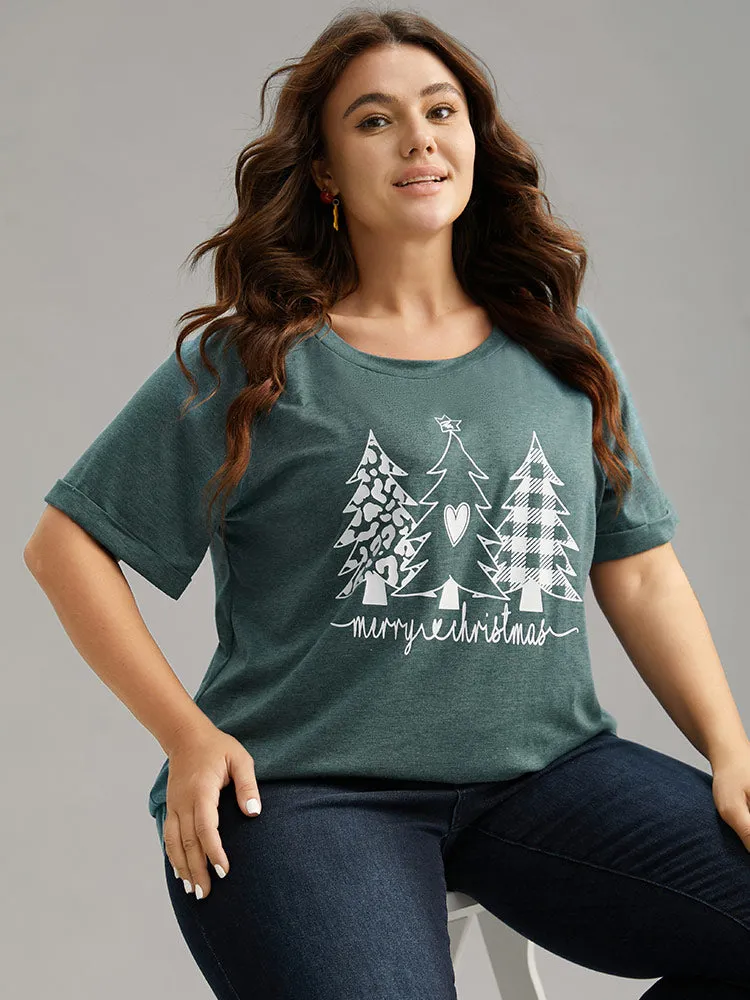 Christmas Trees Print Cuffed Sleeve T-shirt sold by Bloomchic product image thumbnail 5