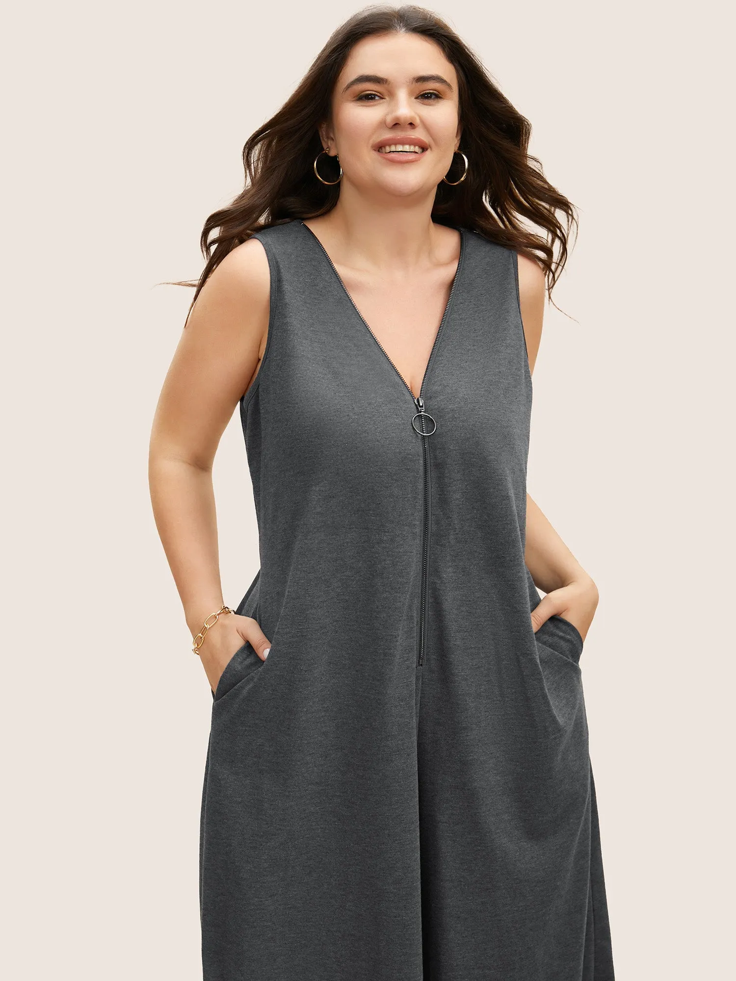 V Neck O Ring Zipper Loose Jumpsuit sold by Bloomchic product image thumbnail 2