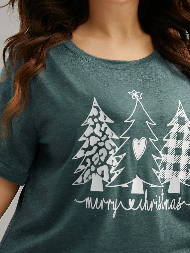 Christmas Trees Print Cuffed Sleeve T-shirt sold by Bloomchic product image thumbnail 2