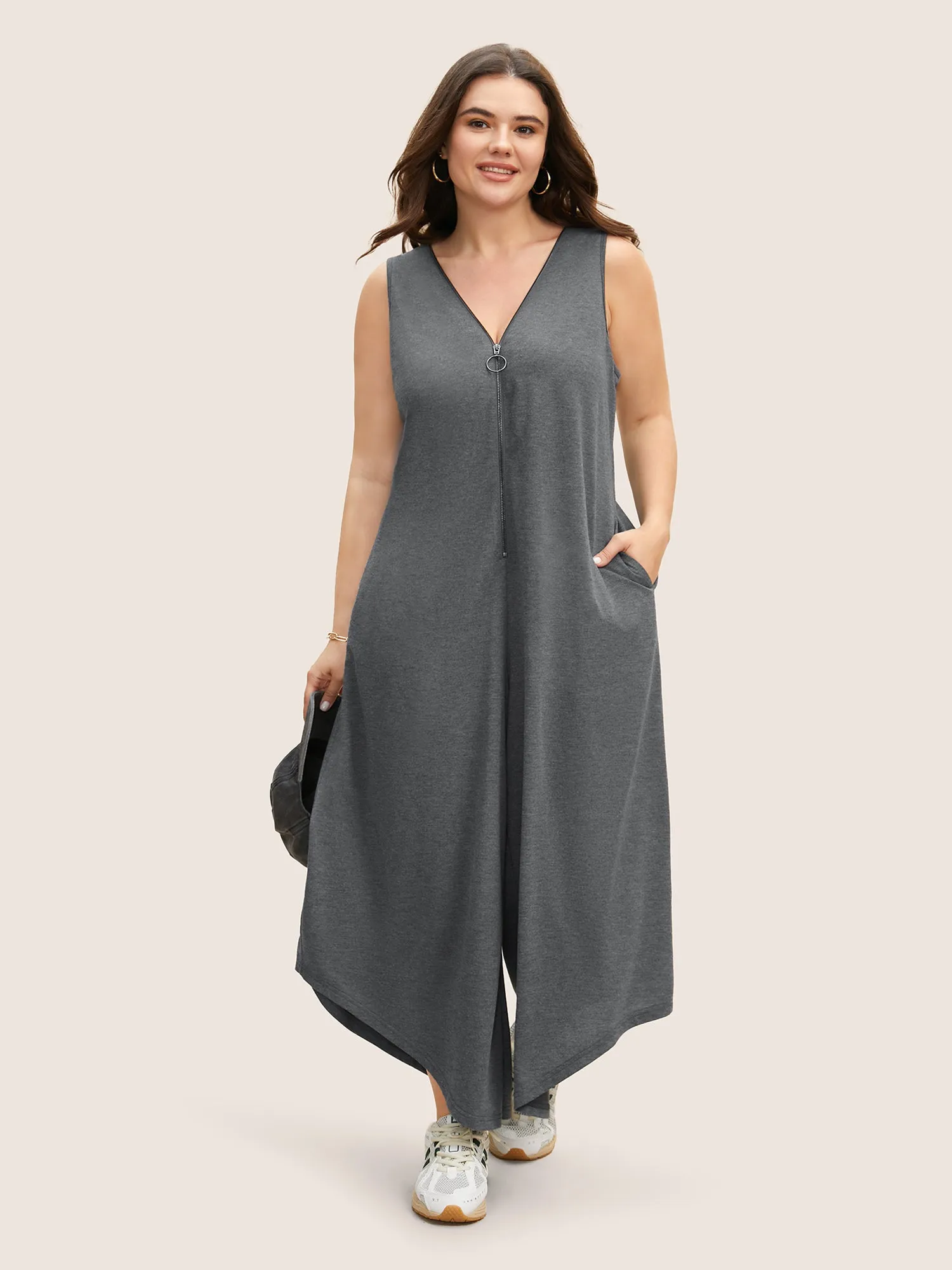 V Neck O Ring Zipper Loose Jumpsuit sold by Bloomchic product image thumbnail 3