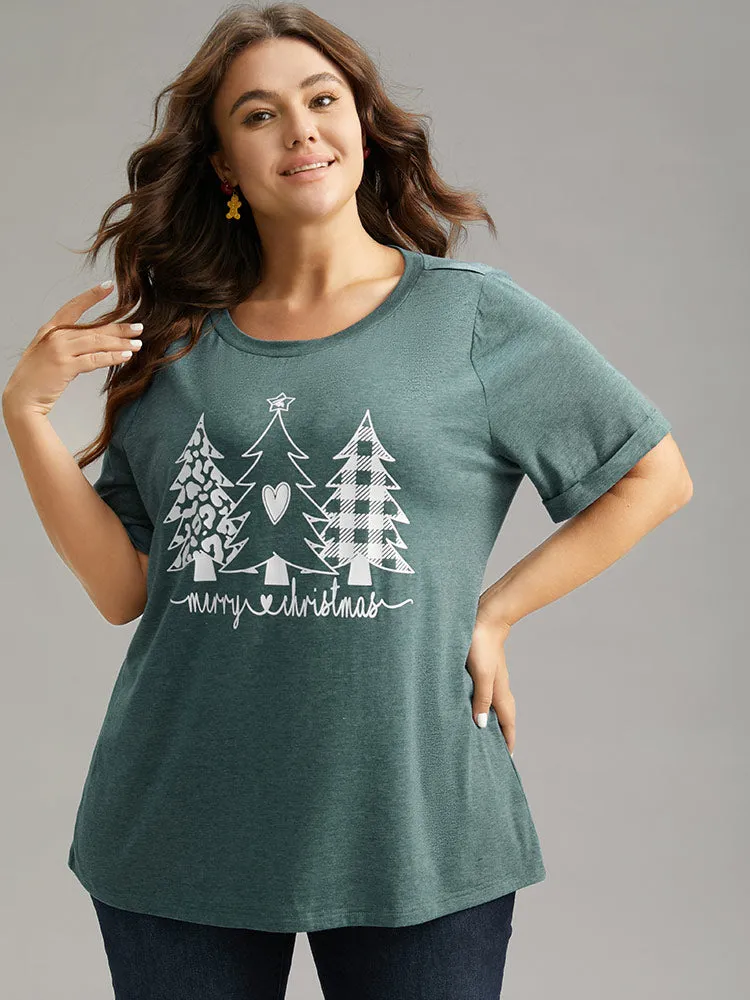Christmas Trees Print Cuffed Sleeve T-shirt sold by Bloomchic product image thumbnail 4