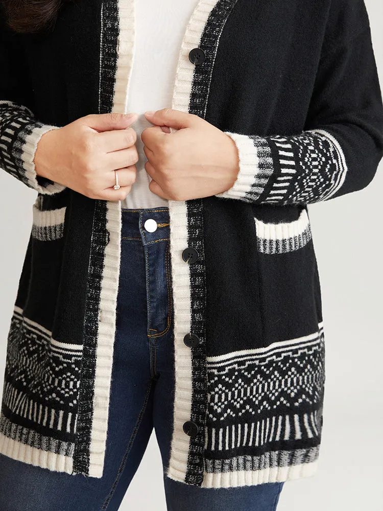 Geometric Jacquard Contrast Pocket Cardigan sold by Bloomchic product image thumbnail 4