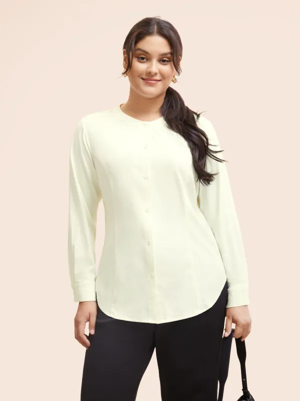 No-Gape Buttons Stretch Woven Blouse sold by Bloomchic