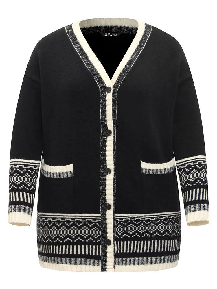 Geometric Jacquard Contrast Pocket Cardigan sold by Bloomchic product image thumbnail 5