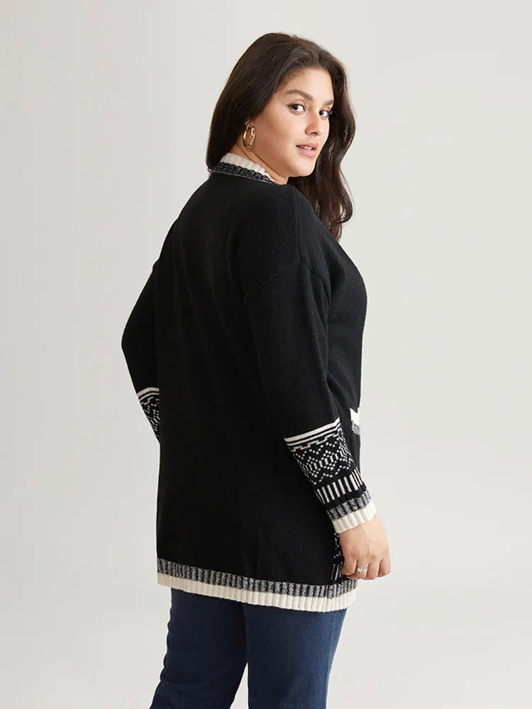 Geometric Jacquard Contrast Pocket Cardigan sold by Bloomchic product image thumbnail 2