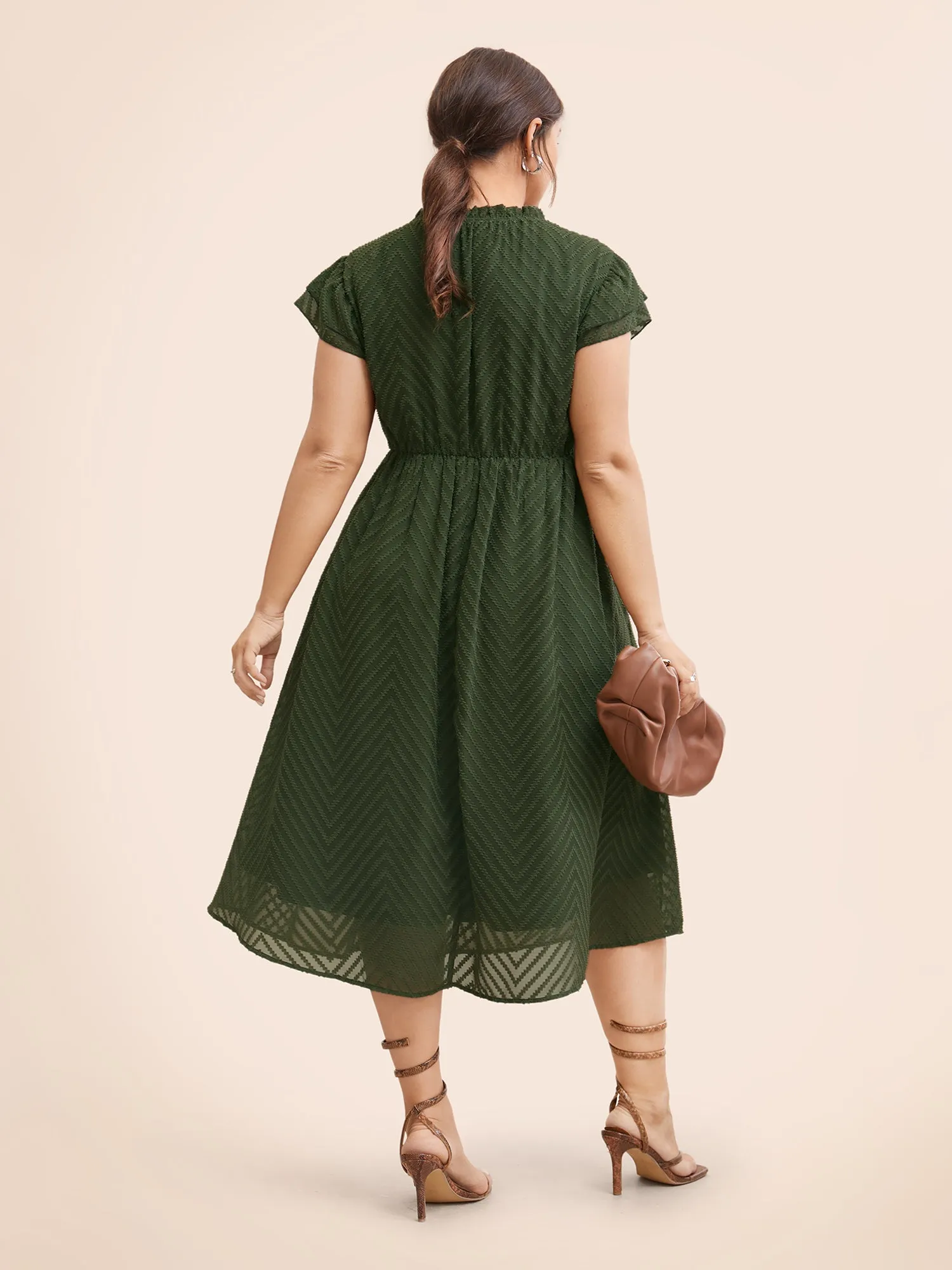 Plain Geometric Layered Sleeve Pocket Ruffle Mock Neck Dress sold by Bloomchic product image thumbnail 4