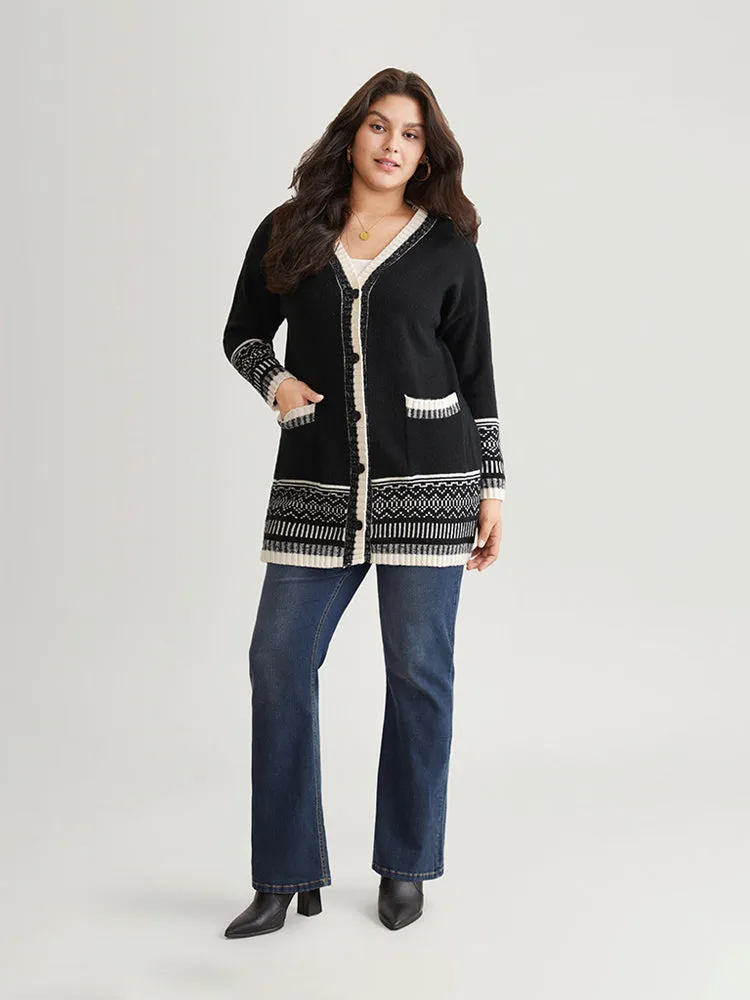 Geometric Jacquard Contrast Pocket Cardigan sold by Bloomchic product image thumbnail 3