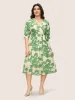 Silhouette Floral Print Overlap Collar Lantern Sleeve Dress sold by Bloomchic
