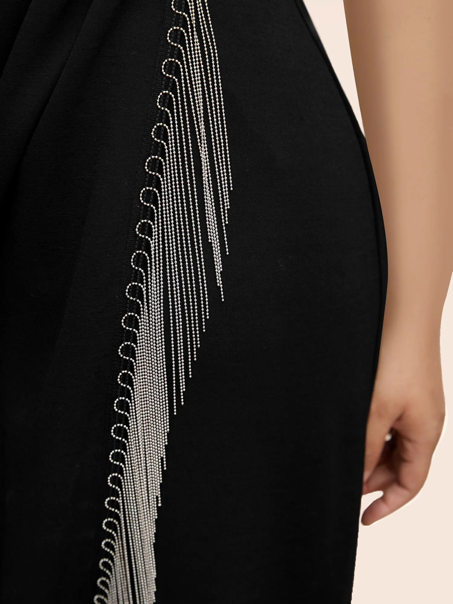 Notched Collar Tassel Trim Cami Dress sold by Bloomchic product image thumbnail 4