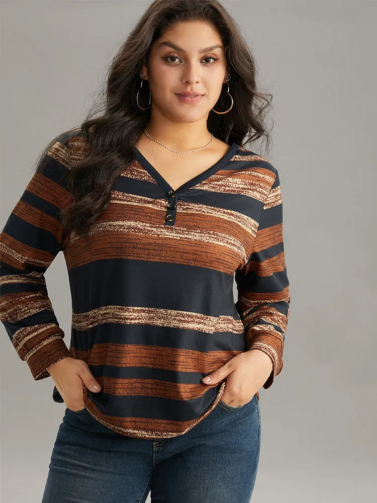 Colour Striped Button Up Sweatshirt sold by Bloomchic