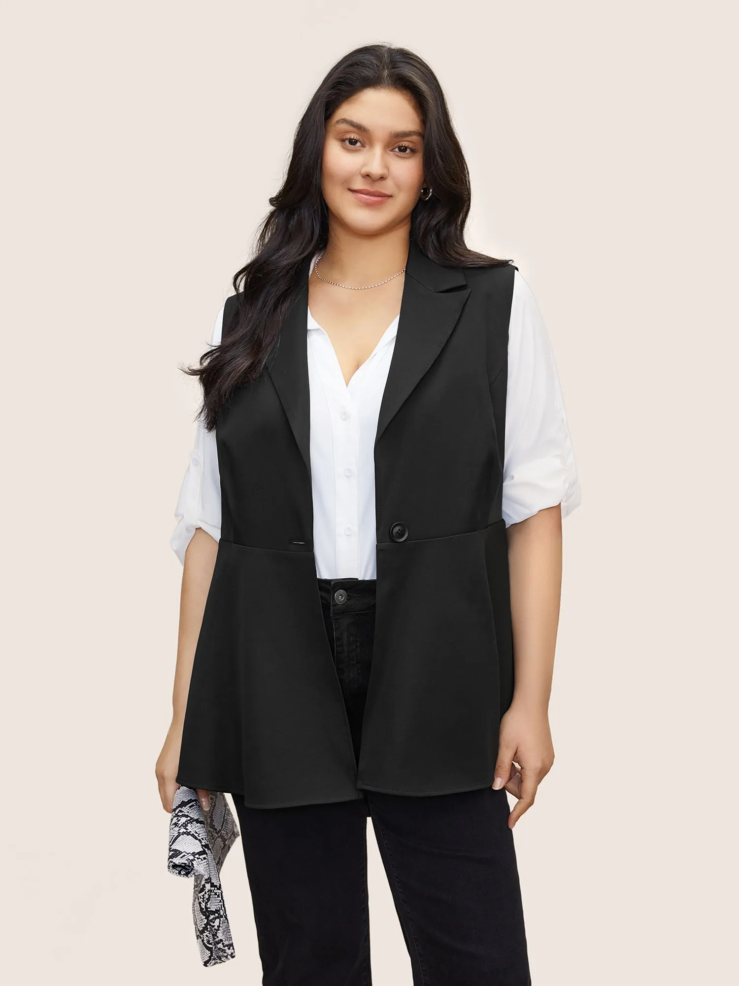Plain Flutter Hem Button Through Sleeveless Blazer sold by Bloomchic product image thumbnail 3