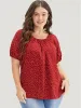 Polka Dot Pleated Round Neck Puff Sleeve Blouse sold by Bloomchic