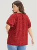 Polka Dot Pleated Round Neck Puff Sleeve Blouse sold by Bloomchic