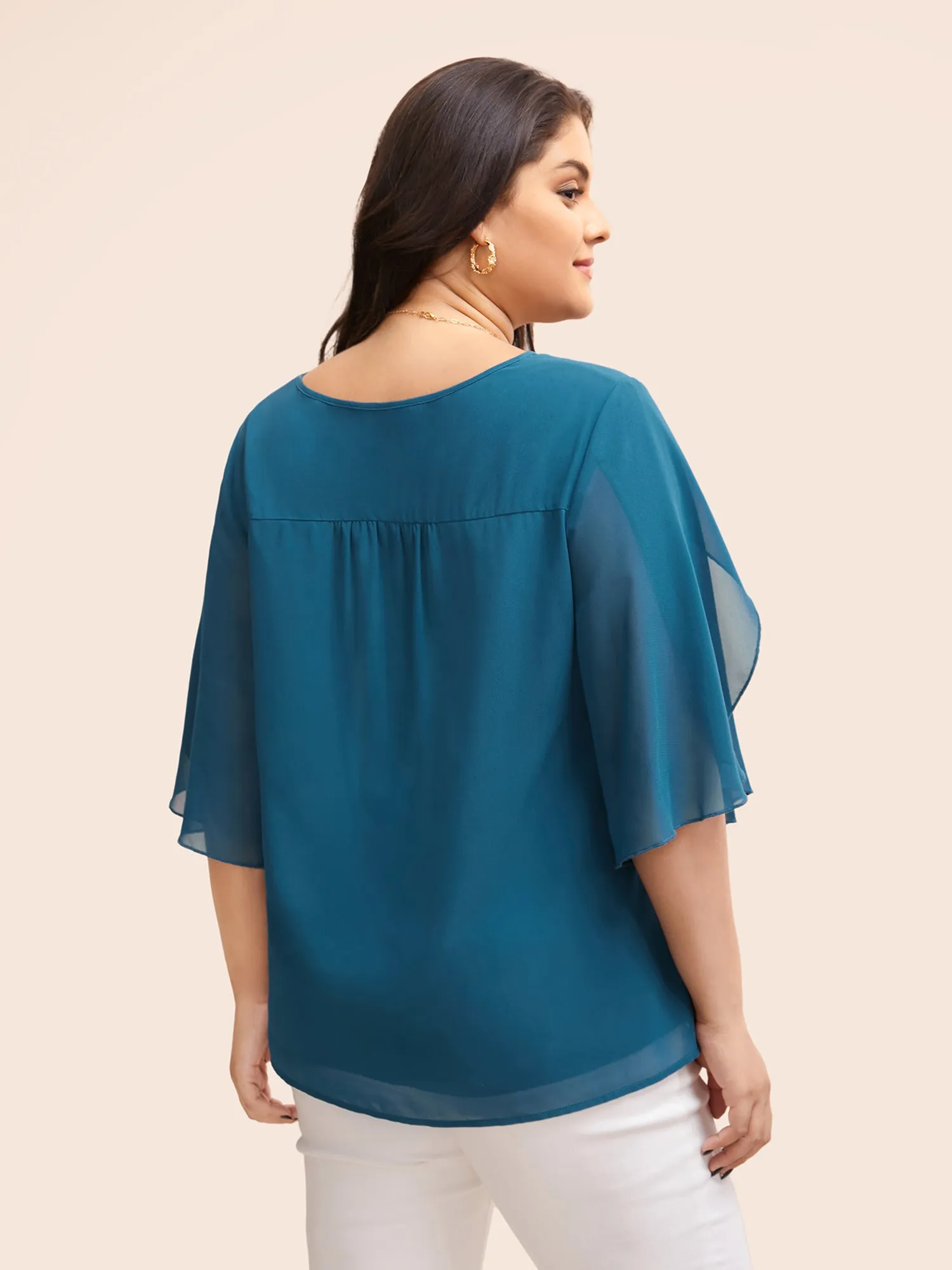 Chiffon Gathered Petal Sleeve Blouse sold by Bloomchic product image thumbnail 5