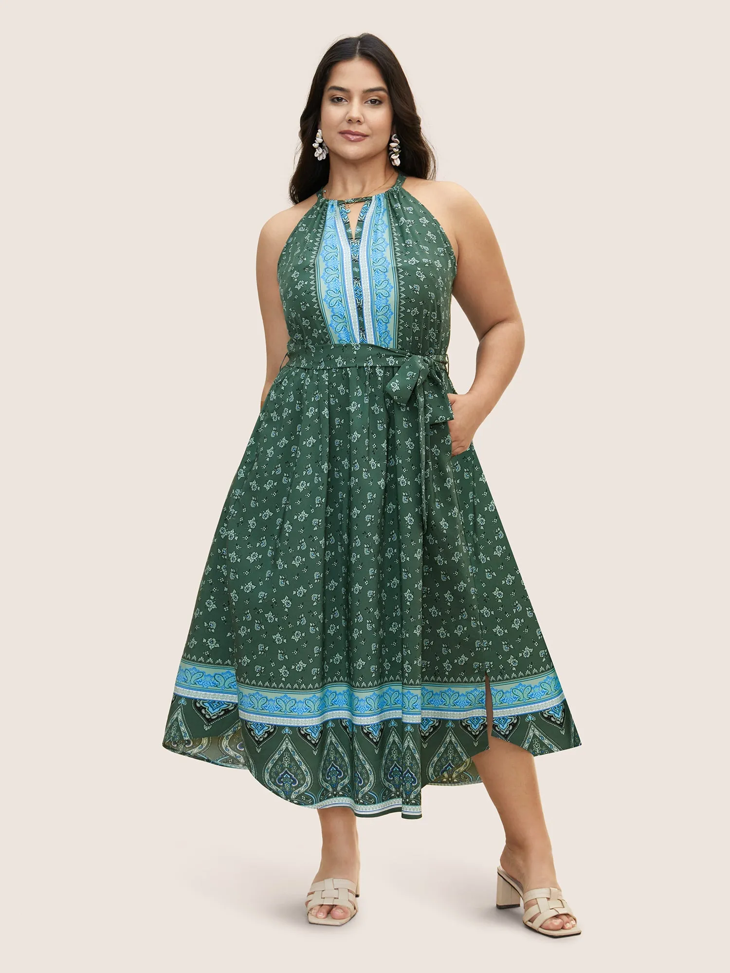 Bandana Print Halter Neck Tie Knot Dress sold by Bloomchic