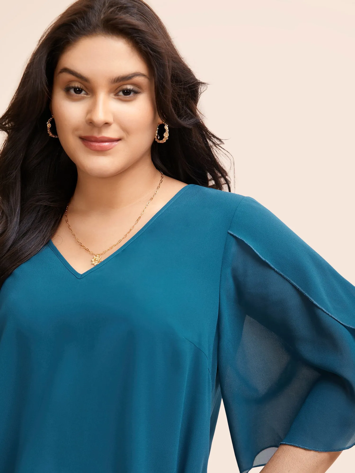 Chiffon Gathered Petal Sleeve Blouse sold by Bloomchic product image thumbnail 4