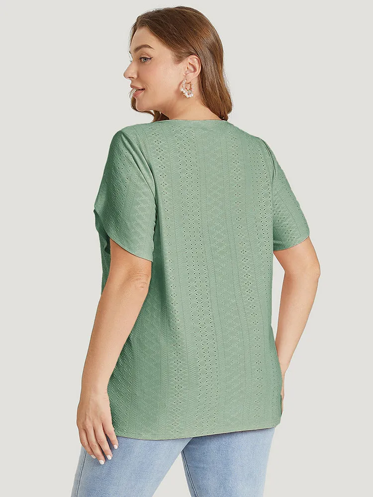 Solid Broderie Anglaise Split Sleeve T-shirt sold by Bloomchic product image thumbnail 3