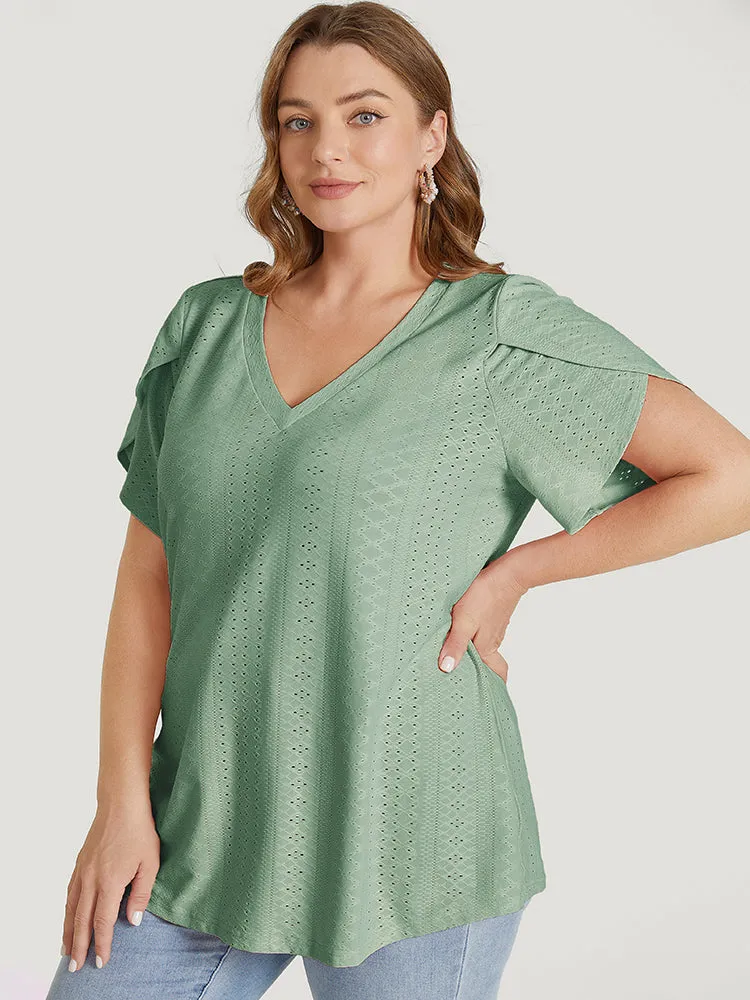 Solid Broderie Anglaise Split Sleeve T-shirt sold by Bloomchic product image thumbnail 2