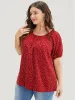 Polka Dot Pleated Round Neck Puff Sleeve Blouse sold by Bloomchic